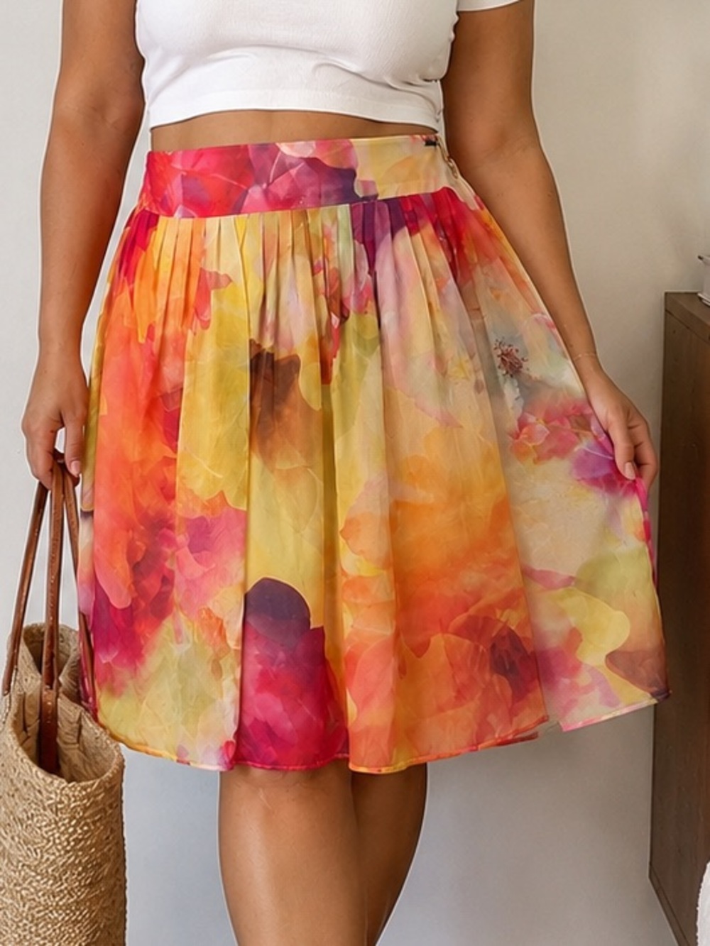 Liz Claiborne Floral Midi Skirt Flowy A-Line Watercolor Size 12 Artsy Comfy
